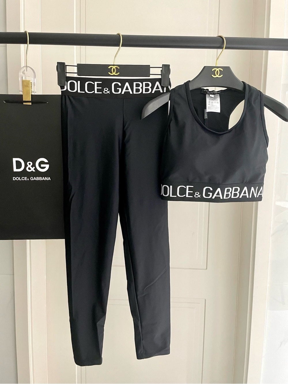 Good Dolce & Gabbana Black Branded Sports Bra and Leggings Set